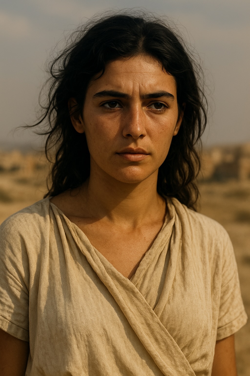 Porträt einer jungen Frau aus Alexandria, fotorealistisch dargestellt als Maria Aegyptiaca in ihrer Jugend